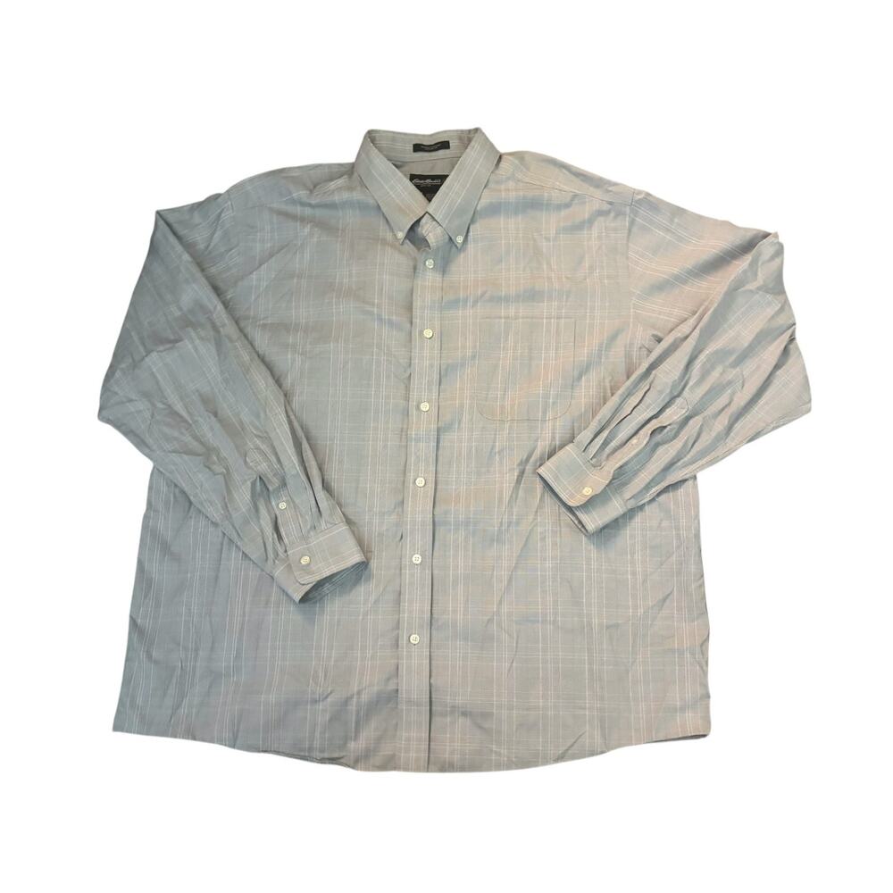 Eddie Bauer Relaxed Fit Light Gray Check Button-Down Mens Size XXL